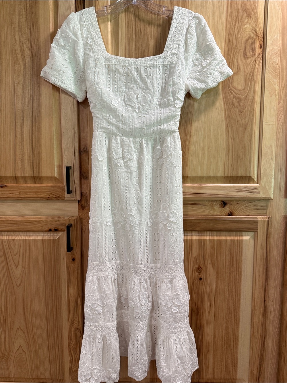 Adelyn Rae Size S White Eyelet Cottagecore Tie Back Square Neck Midi/Maxi Dress